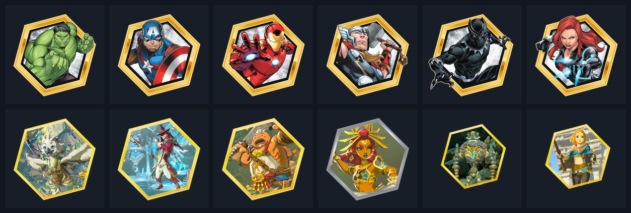Six Avengers character hexes above the six Tears of the Kingdom characters drawn to replace them.